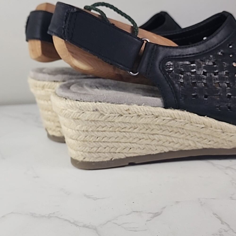 Earth Origin Naples Nevada Wedge Espadrille Sandal 11M Black Leather Basketweave - Picture 4 of 6